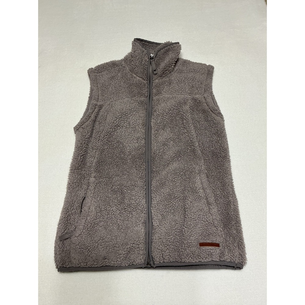 Free Country Womens Small Sherpa Fleece Vest Taupe Full Zip Cozy Outdoor 0584